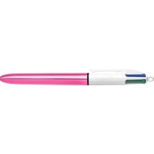 4 Colours Shine Pembe Gövde Tükenmez Kalem 12'li Kutu, 4 Renk (Mavi, Siyah,yeşil ve Kırmızı), 1.0 Mm. Uç