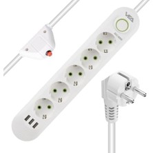 Akım Korumalı, 5'li Çoklu, 3 Usb, 1.5 mt Kablo, Anahtarlı Grup Priz, Usbli, Isıya Dayanıklı, 3000 Watt Gücünde