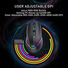 Aula F805 6400DPI Rgb 7 Tuşlu Makro Optik Oyuncu Mouse, Siyah