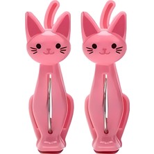 Pembe Kedi Şeklinde Havlu Mandalı, Plaj ve Çamaşır Için Dekoratif Plastik Klips, 2'li Set