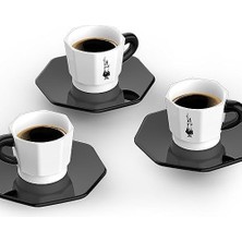 - 4'lü Espresso Fincan Seti - Sekizgen Tasarım - Siyah Beyaz Karma Renk - Porselen