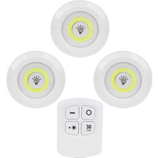 LED Işık Kablosuz Uzaktan Kumandalı Dolap Içi LED Ampul Seti 3lü Set Gece Lambası Spot Lamba