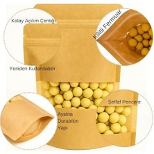 Kraft Pencereli Doypack Kilitli Stand Up Pouch, Gıda Uyumlu, Yeniden Kapanabilir Zipli (100, 11X18,5)