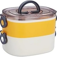 1200ML Çift Renkli Lunchbox 2 Katlı Çelik Sefer Tası Yemek Kutusu (Sarı)