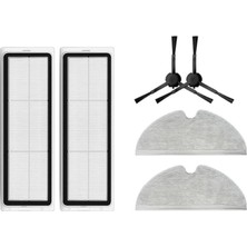 Siyah Mi  Pro 2+3d, 1c, 2c Xiaomi ile Uyumlu 2 Adet Yan Fırça,2 Adet Hepa Filtre 2 Adet Mop Paspas Yedek Parça Aksesuar Seti-6 Parça