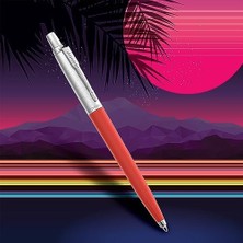 Jotter Originals Tükenmez Kalemler | Retrowave Koleksiyonu | Vermilion Kırmızı ve Indigo Moru | Mavi Mürekkep | Orta Nokta | 2 Adet