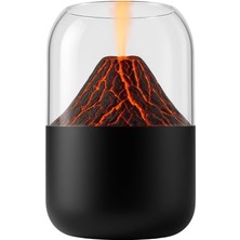 Mini Volkan Alev Efektli Aromaterapi Hava Nemlendirici – 14X7 cm USB Şarjlı Renk Değiştiren LED Işıklı Masa Üstü Difüzör