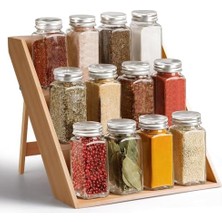 Bambu 3 Katlı Katlanabilir Baharat Standı | Çekmece Içi Kullanıma Uygun Baharatlar Için Organizer (Kavonozlar ve Aksesuarlar Dahil Değildir)