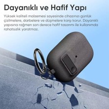 Airpods 4 ile Uyumlu Fabric Serisi Özel Kilitli Tasarım ve Kumaş Yüzeyli Kılıf Darbelere Karşı Koruyucu Kapak (Gri, Airpods 4)