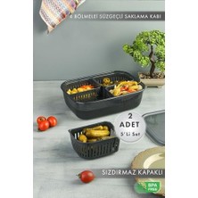 2 Adet 4 Bölmeli Süzgeçli Sızdırmaz Saklama Kabı- Zeytinlik Turşuluk Organizer 3,2 Litre