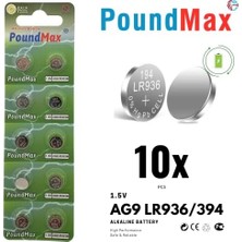 10X Ag9 (LR45, LR936, 394) 1.5V - Poundmax Alkalin Düğme Piller | 1x 10'lu Paket