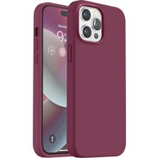 iPhone 14 Pro Max ile Uyumlu Lansman Silikon Kılıf, Kamera Korumalı Kadife Iç Astarlı Esnek ve Darbe Emici Mat Bordo Renk Kapak