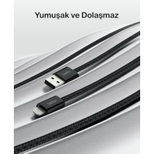 2'li Örgülü Usb-A - Lightning Kablo, 1,5 M, Yumuşak, Esnek ve Hızlı Şarj Kablosu, 14 ve Önceki Modeller, 9. Nesil iPad ve Airpods ile Uyumlu, Siyah