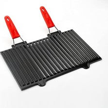 Metal Döküm Mangal Izgarası, Çift Silikon Kulplu, 40 x 25 x 0.7 cm