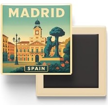 Madrid Ispanya - Puerta Del Sol (Güneş Kapısı) - Baskılı Buzdolap Magneti Kare 9x9 cm