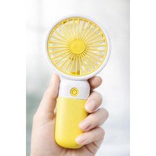 Standlı 3 Mod Şarjlı El Fanı 3 Kademe Seyahat Masaüstü Vantilatör Taşınabilir Mini Fan F139 (Sarı)