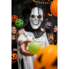 Halloween Maske Iskelet Kuru Kafa Tüllü Siyah Beyaz