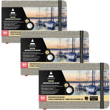 Arteza 3,5 x 5,5 Inç Suluboya Kitap, 3'lü Paket, Küçük Cep Pedleri, Günlük Başına 80 Sayfa, 110 LBS/230GSM, Iç Cepli ve Elastik Kayışlı, Suluboya Teknikleri ve Karışık Teknik Sanat Malzemeleri