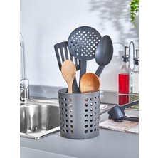Plastik Silindir Dik Kaşıklık & Tezgah Üstü Düzenleyici & Servis Standı (Antrasit)
