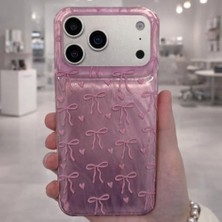 Iphone 17 Pro Max Ile Uyumlu Yüksek Kalite Özel Tasarım Hologramlı Kurdele Desenli Sert Silikon Şık Telefon Kılıfı Pembe İDB-264