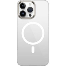 ile Uyumlu 16 Pro Max Kılıf M-Safe Şarj Özellikli Şeffaf Cam Arka Yüzey G-Glass Kapak Şeffaf