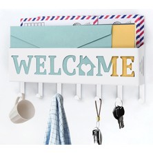 Welcome Temalı Raflı Anahtarlık Askısı (Beyaz)