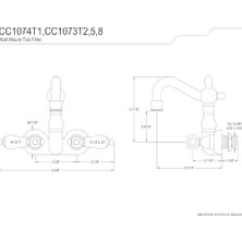 Pirinç CC1074T1 Heritage 3 – 3/8 Inç Center Vintage Bacak Küvet, Porselen Tutma Kolu Dahil, Krom Kaplama
