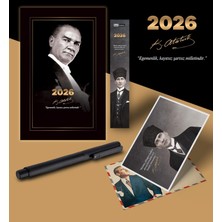 2026 Gazi Paşa Atatürk Ajandası Ayraç Kartpostal Kalem - Siyah