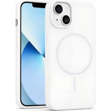 Iphone 13-14 ile Uyumlu Kadife Iç Yüzeyli Premium Silikon Kılıf Magsafe ile Uyumlu Kablosuz Şarj Destekli Darbe Emici Yumuşak Dokulu Koruma Tasarımlı Telefon Kılıfı Beyaz