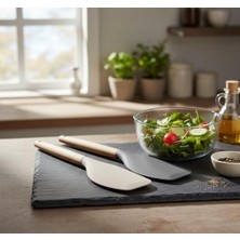 Bambu Saplı Silikon Dar Sıyırma Spatulası, Bambu Uzun Silikon Dar Spatula 27CM 3 Renk Seçenekli (Krem)
