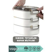 1450ML Lunchbox Üç Katlı 5 Bölmeli ve Mini Sosluklu Çelik Sefer Tası Yemek Kutusu (Lacivert)
