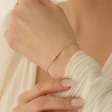 Nox Jewelry 14 Ayar Altın Kaplama 925 Ayar Gümüş Top Detaylı İnce Zincir Bileklik - CB00126
