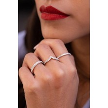 Carat Stone Işıklı Kutuda Pırlanta Işıltılı Gümüş 3 Lü Yüzük Set