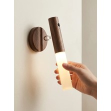 Eco Lounge Şarjlı LED Lüks Duvar Aplik Ahşap Renk Kablosuz Hareket Sensörlü Günışığı Lamba Modeli