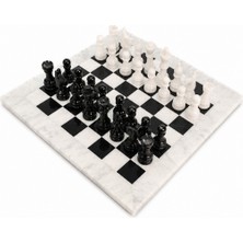 Taru Pasaj 15 Inç Siyah Oniks Doğaltaş Satranç Takımı 38X38 cm - El Yapımı Premium Satranç Seti | Hediye Kutulu -  Siyah Beyaz