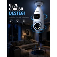 Nacario Mey Ithalat® Gece Görüşlü Çift Lens Wi-Fi Ampul Kamera Mobil Takip Destekli