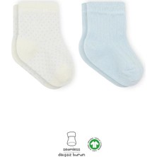 Nacario Mey Ithalat®   Puan Derby Penye Soket Çorap 2'li BS10103 Mavi Ekru