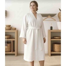 Collessia Home %100 Organik Pamuk Büyük Beden Unisex Çift Katlı Ince Bornoz Sabahlık Kimono (40-44 Beden Uyumlu)