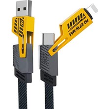 Technio 4 In 1 Hızlı Şarj Kablosu 65W Pd & 27W, 1 Metre, Usb-C / Lightning / Usb-A Uyumlu Dönüştürücülü Örgülü Şarj Kablosu (Iphone 15/14/13, Samsung, Type-C Laptop Uyumlu - Sarı/gri)