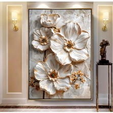 Emya Home Gold Metal Çerçeveli Kabartma Görünümlü Dekoratif Çiçek Kanvas Tablo