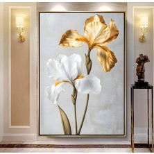 Emya Home Gold Metal Çerçeveli Kabartma Görünümlü Dekoratif Çiçek Kanvas Tablo