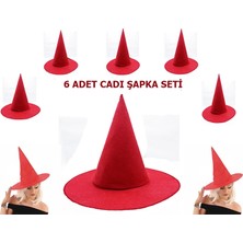 Nacario Mey Ithalat® Kırmızı Renk Keçe Cadı Şapkası Yetişkin Çocuk Uyumlu 6 Adet