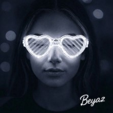 Nacario Mey Ithalat® Beyaz LED Işıklı Kalp Gözlük – 3 Modlu Parti & Glow Gözlüğü