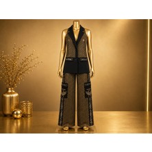Tatu Fashion Kadın Taş Işlemeli Premium 2’li Takım – Siyah & Altın | Şık ve Lüks Tasarım |