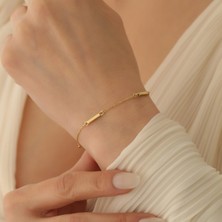 Nox Jewelry 14 Ayar Altın Kaplama 925 Ayar Gümüş Boru Detaylı İnce Zincir Bileklik - CB00125