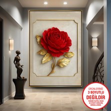 Emya Home Gold Metal Çerçeveli Kabartma Görünümlü Kırmızı Gül Kanvas Tablo