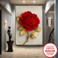 Emya Home Gold Metal Çerçeveli Kabartma Görünümlü Kırmızı Gül Kanvas Tablo