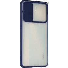Nacario Mey Ithalat®   Reno 4 Lite Kılıf Palm Buzlu Kamera Sürgülü Silikon - Lacivert