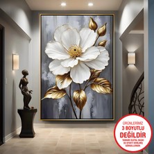Emya Home Gold Metal Çerçeveli Kabartma Görünümlü Çiçekler Kanvas Tablo
