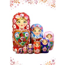 Wolawood Rus Bebek Sanatı 10'lu Ahşap Matruşka Seti & El Yapımı Dekoratif Hediyelik Biblo, Otantik Yaşam Alanı Ev & Ofis Dekoru Özel Seri
